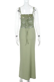 Sage Green Straps Fitted Long Dress