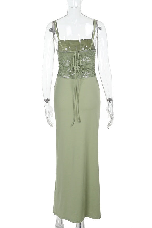 Sage Green Straps Fitted Long Dress