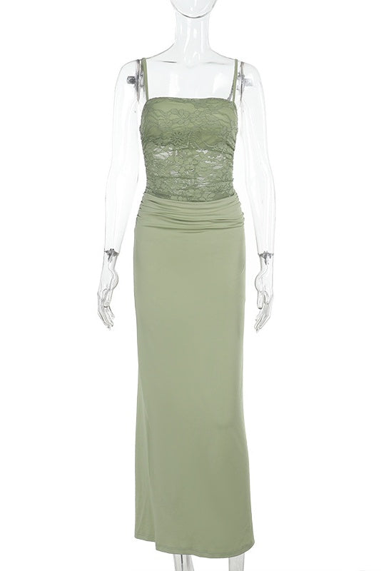 Sage Green Straps Fitted Long Dress