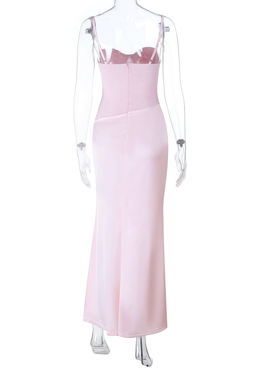 Pink Straps Ruched Fitted Long Dress