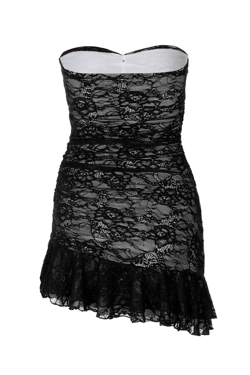 Strapless Burgundy Lace Fitted Short Dress