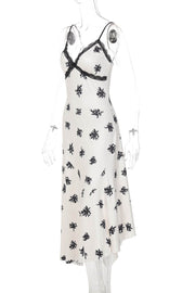 Straps White Black Print French Dress