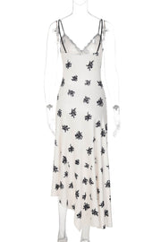 Straps White Black Print French Dress