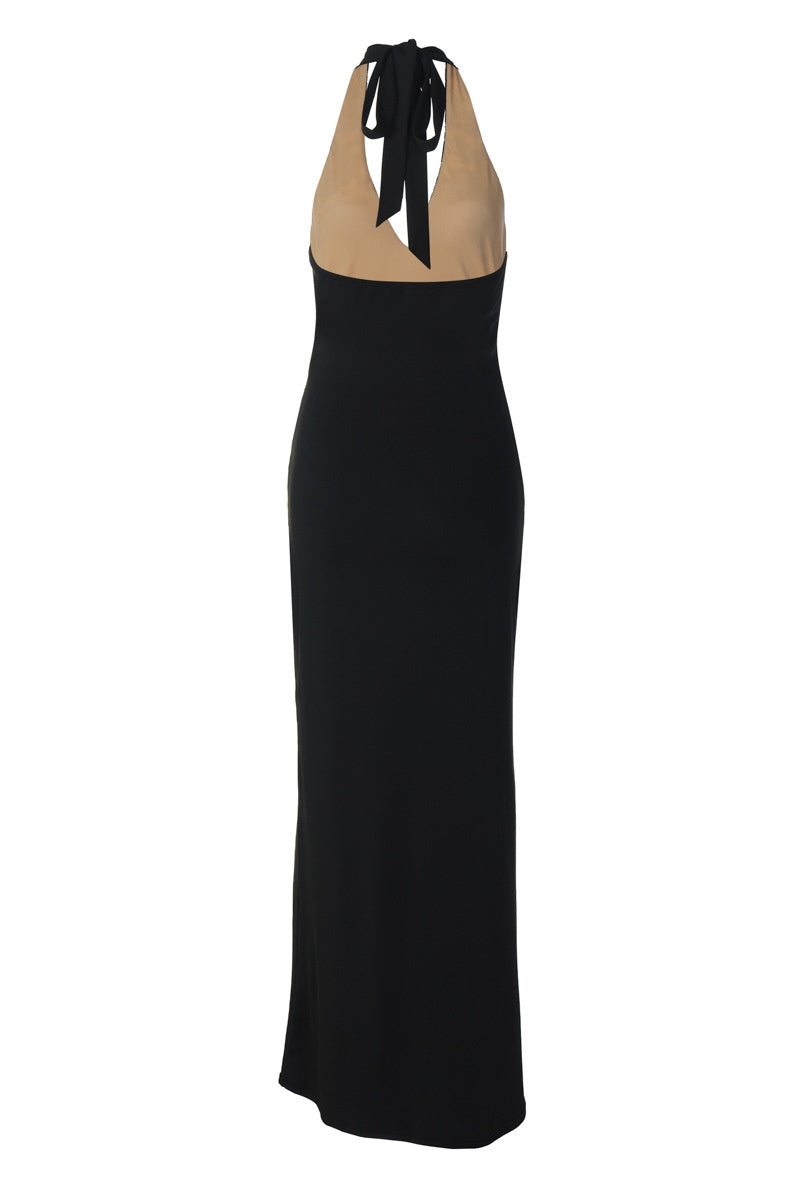 Halter Lace Black Twist Fitted Dress