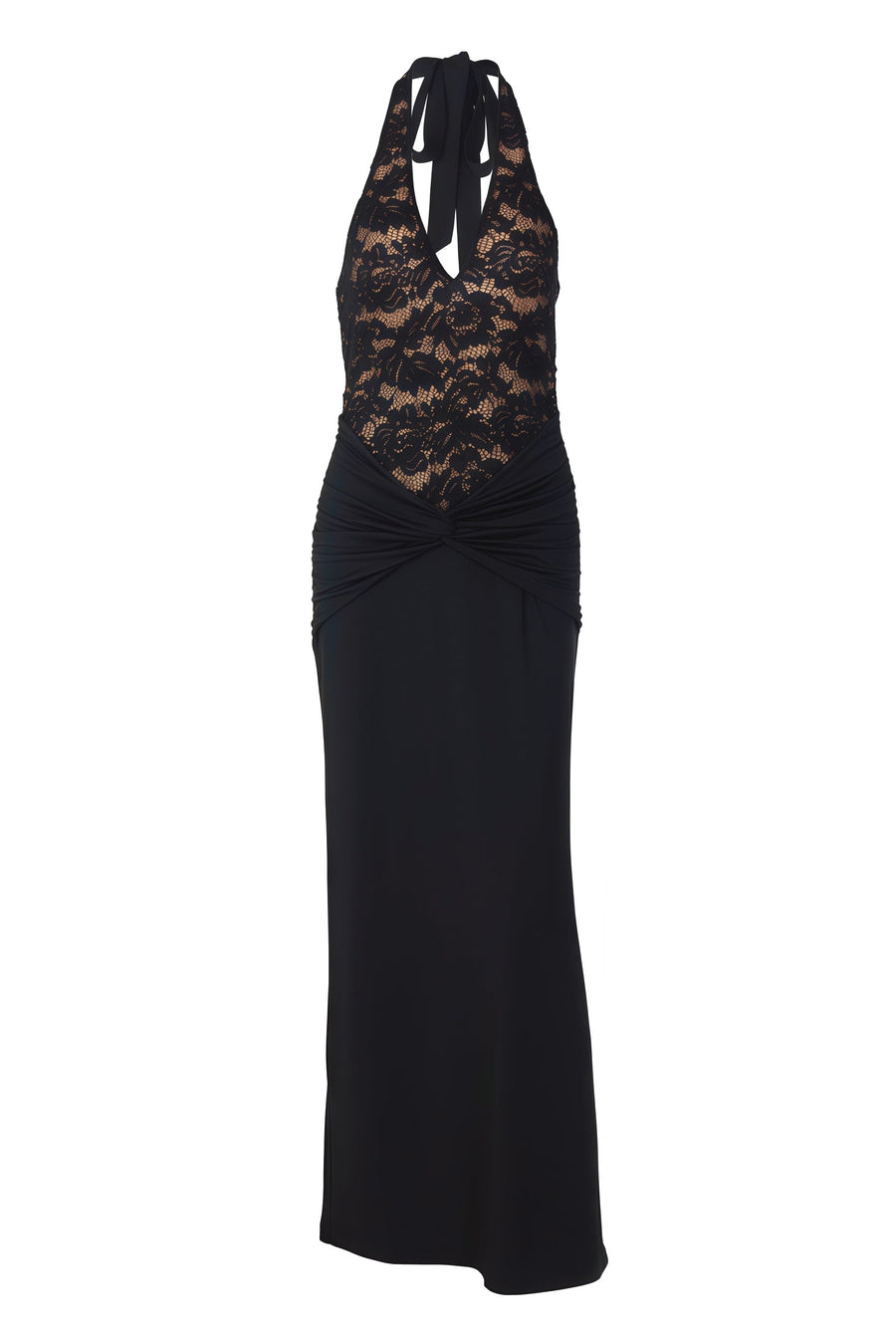 Halter Lace Black Twist Fitted Dress