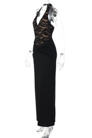 Halter Lace Black Twist Fitted Dress