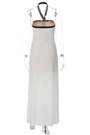 Black Halter White Chiffon Long Dress