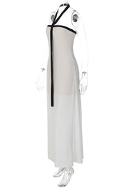 Black Halter White Chiffon Long Dress