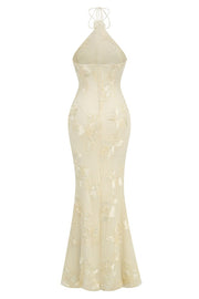 Yellow Halter 3D Flower Mermaid Dresss