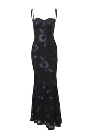 Black Straps Mermaid 3D Flower Dress