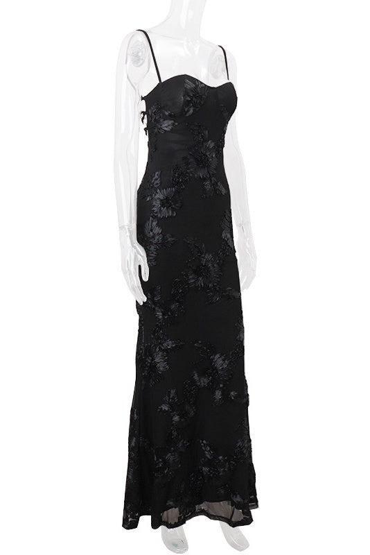 Black Straps Mermaid 3D Flower Dress