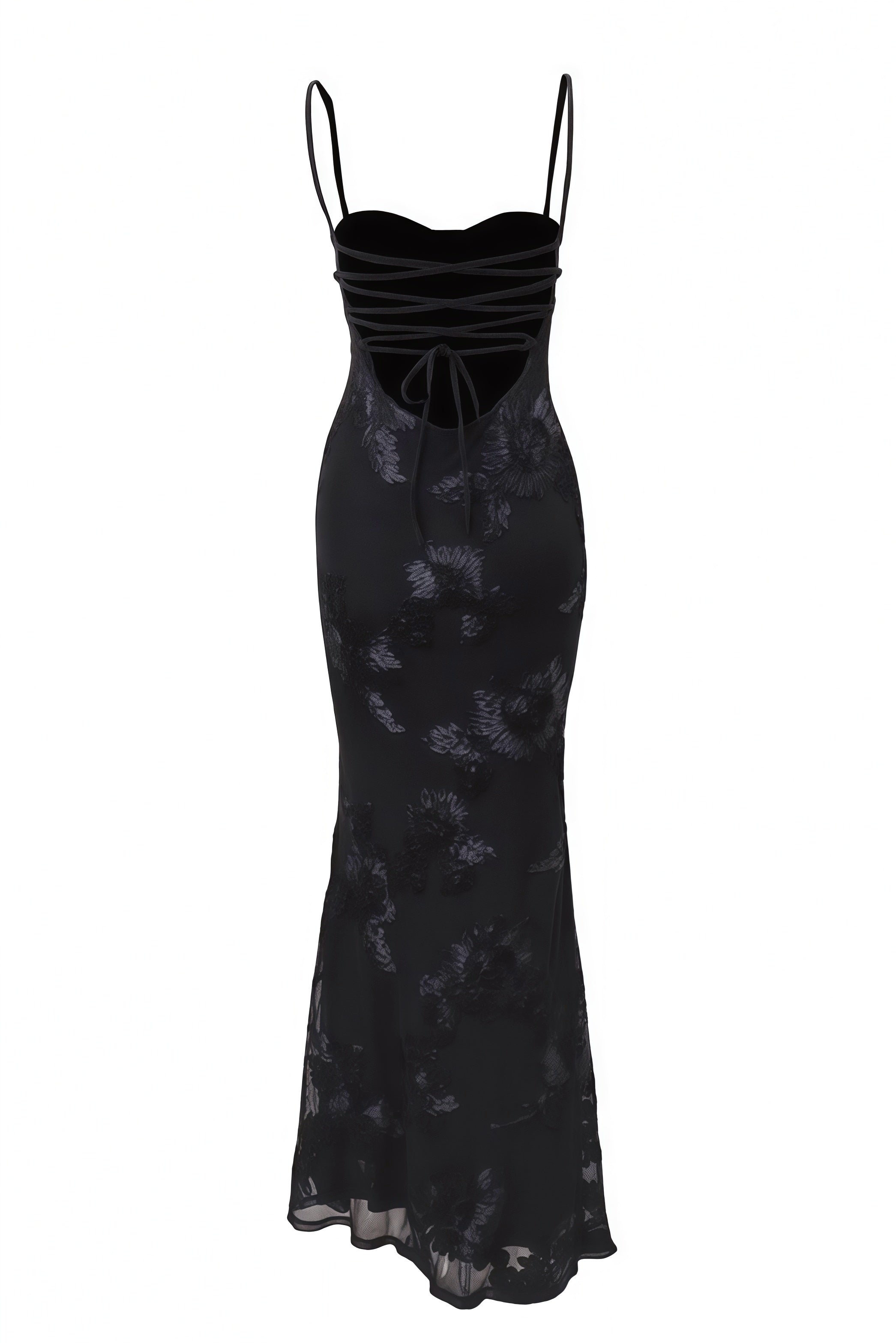 Black Straps Mermaid 3D Flower Dress