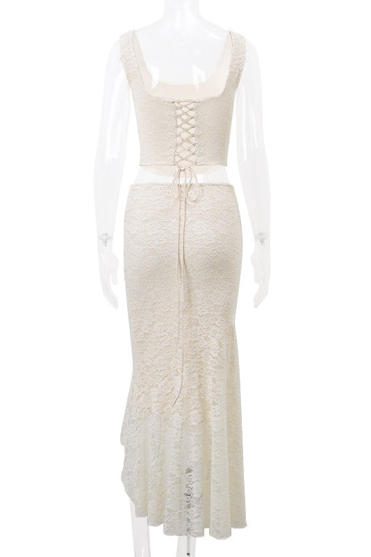 Two Piece Ivory Lace Mermaid Dress