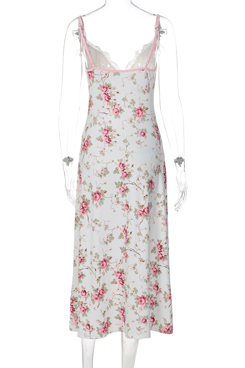 Straps Floral Fitted Long Maxi Dress
