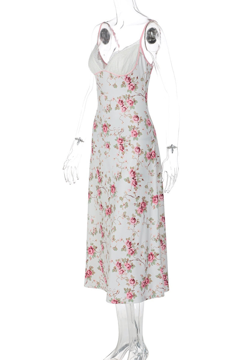 Straps Floral Fitted Long Maxi Dress