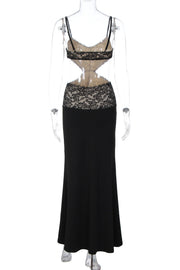 Black Lace Cutouts Fitted Long Dress