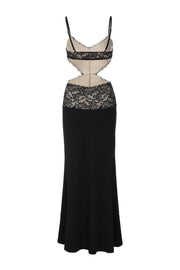 Black Lace Cutouts Fitted Long Dress