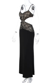 Black Lace Cutouts Fitted Long Dress