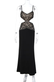 Black Lace Cutouts Fitted Long Dress