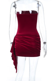 Burgundy Velvet Ruched Tight Short Dress