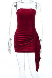 Burgundy Velvet Ruched Tight Short Dress