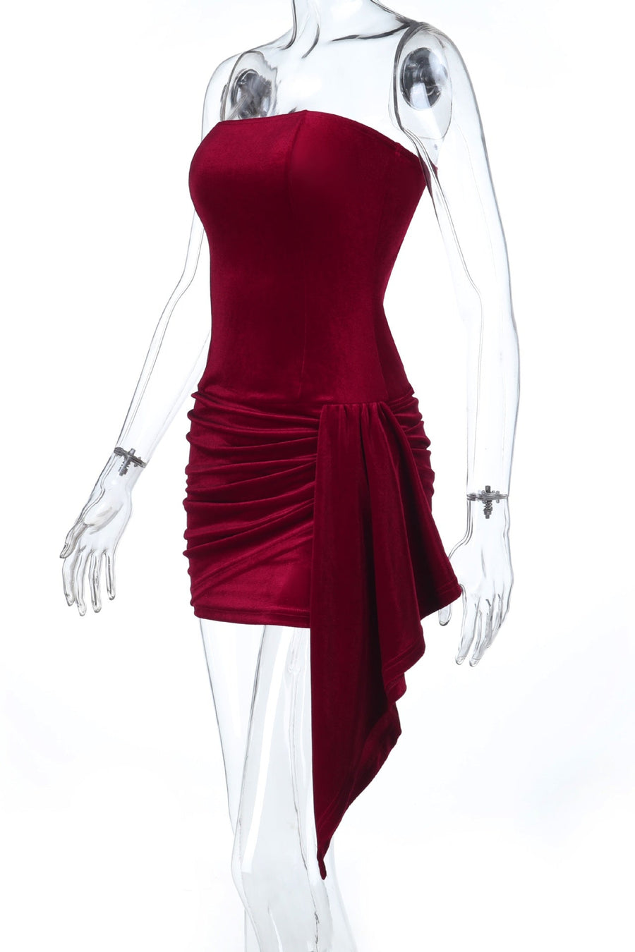 Burgundy Velvet Ruched Tight Short Dress