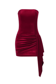 Burgundy Velvet Ruched Tight Short Dress
