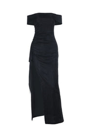 Black Folded Off the Shoulder Black Frill Dress