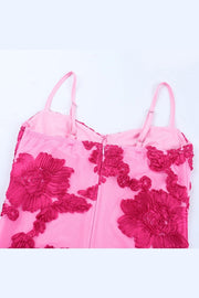 Hot Pink Jacquard Floral Fitted Short Dress