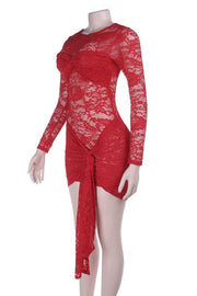 Sexy Red Sheer Lace Twist Tight Short Dress