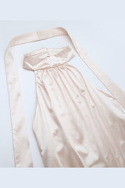 High Neck Apricot Halter Fitted Long Dress