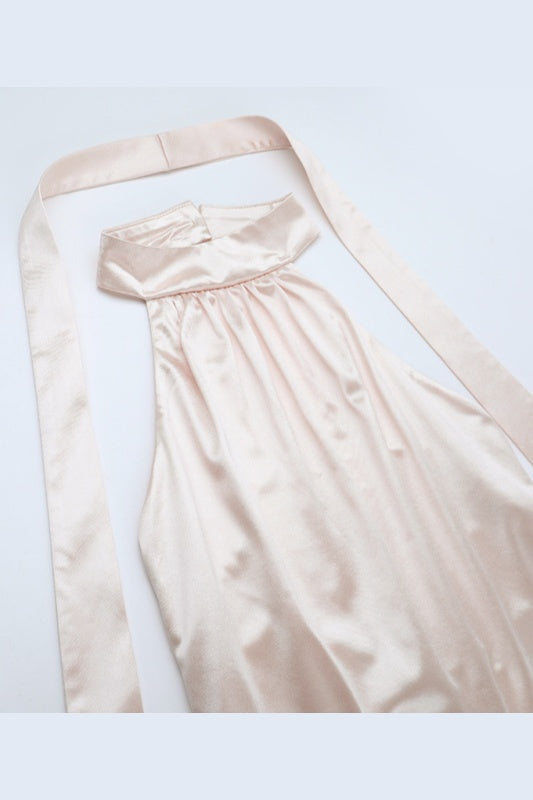 High Neck Apricot Halter Fitted Long Dress