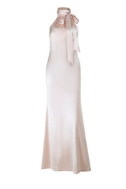 High Neck Apricot Halter Fitted Long Dress