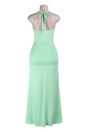 Mint Green Halter Ruched Long Dress