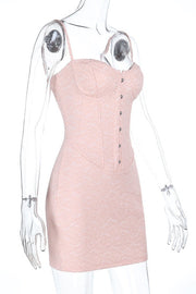 Straps Pink Lace Tight Buckle Short Dress