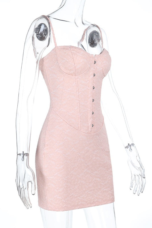 Straps Pink Lace Tight Buckle Short Dress