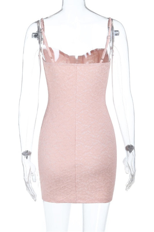 Straps Pink Lace Tight Buckle Short Dress