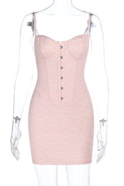 Straps Pink Lace Tight Buckle Short Dress