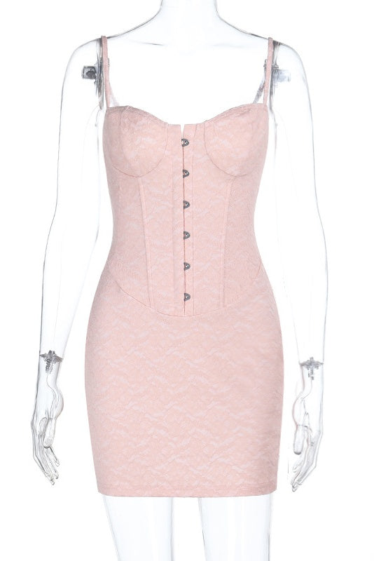 Straps Pink Lace Tight Buckle Short Dress