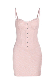 Straps Pink Lace Tight Buckle Short Dress