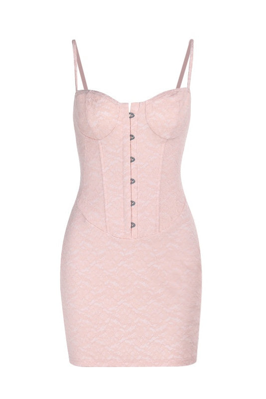 Straps Pink Lace Tight Buckle Short Dress