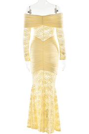 Yellow Lace Off the Shoulder Long Sleeves Dress