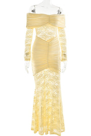 Yellow Lace Off the Shoulder Long Sleeves Dress