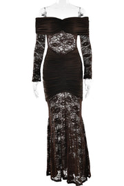 Yellow Lace Off the Shoulder Long Sleeves Dress