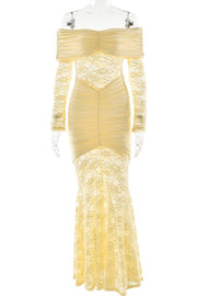 Yellow Lace Off the Shoulder Long Sleeves Dress