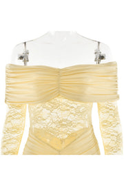 Yellow Lace Off the Shoulder Long Sleeves Dress