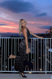 Halter Black Lace Fitted Long Dress