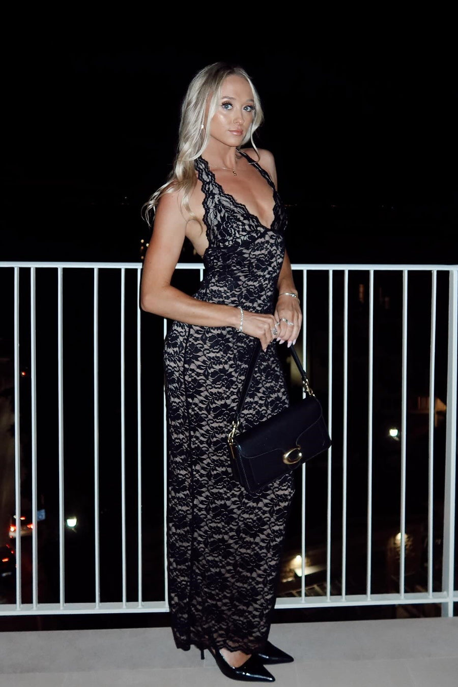 Halter Black Lace Fitted Long Dress