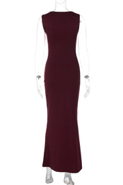 Burgundy Cap Sleeves Fittted Long Dress
