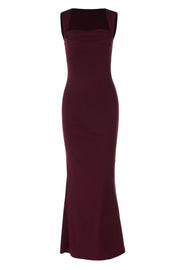 Burgundy Cap Sleeves Fittted Long Dress
